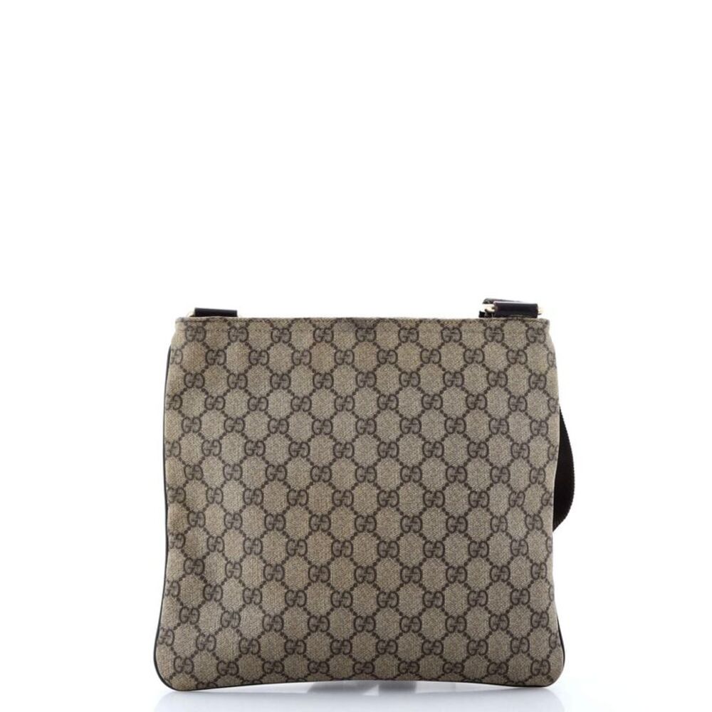 Gucci Front Zip Flat Messenger Bag GG Coated Canvas Medium Brown - Picture 3 of 9